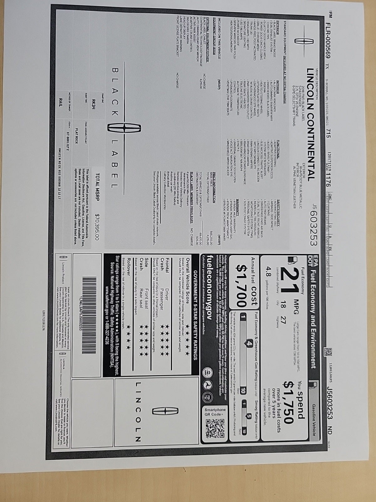 2018 Lincoln Continental Black Label