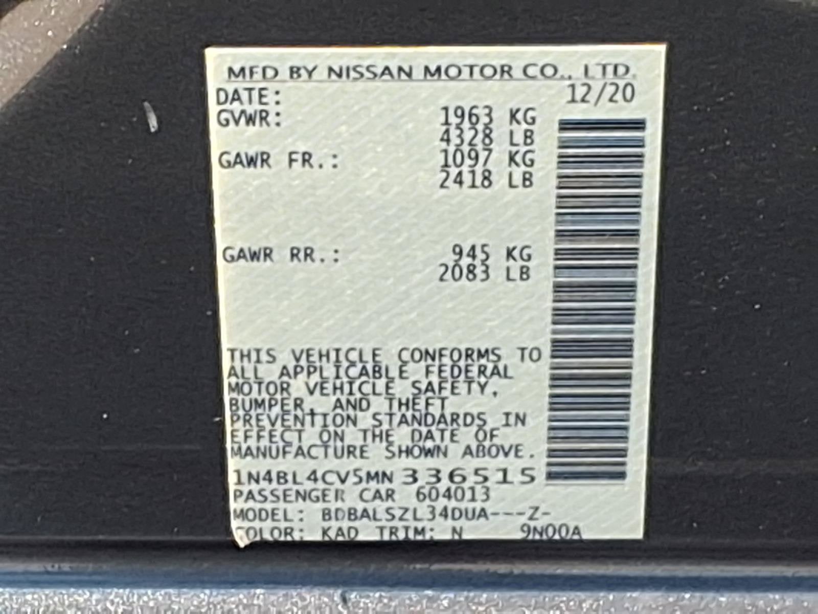 2021 Nissan Altima 2.5 SR I-FCW+BSW+LDW
