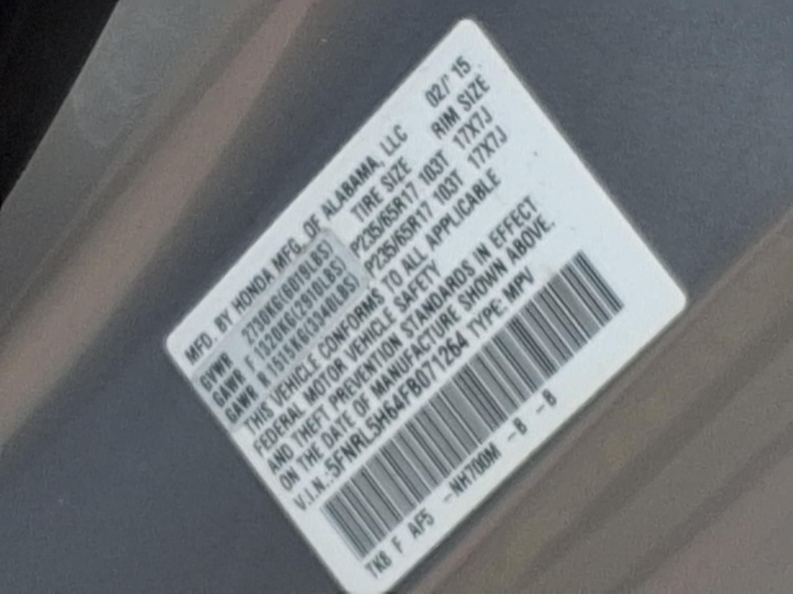 2015 Honda Odyssey EX-L SUNROOF & REAR ENT.